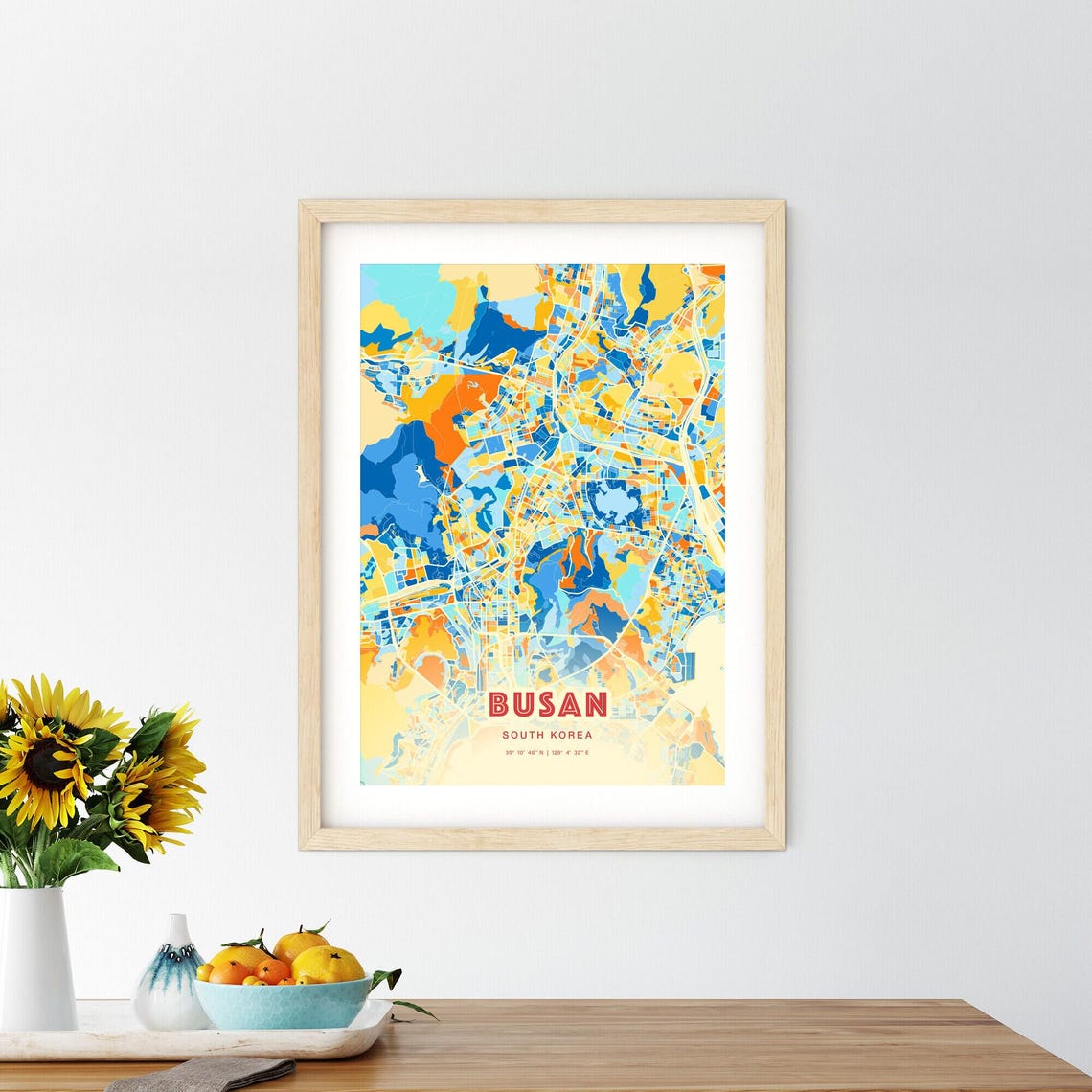 Busan South Korea Blue Orange Modern City Map Art Poster for Home - Image 2