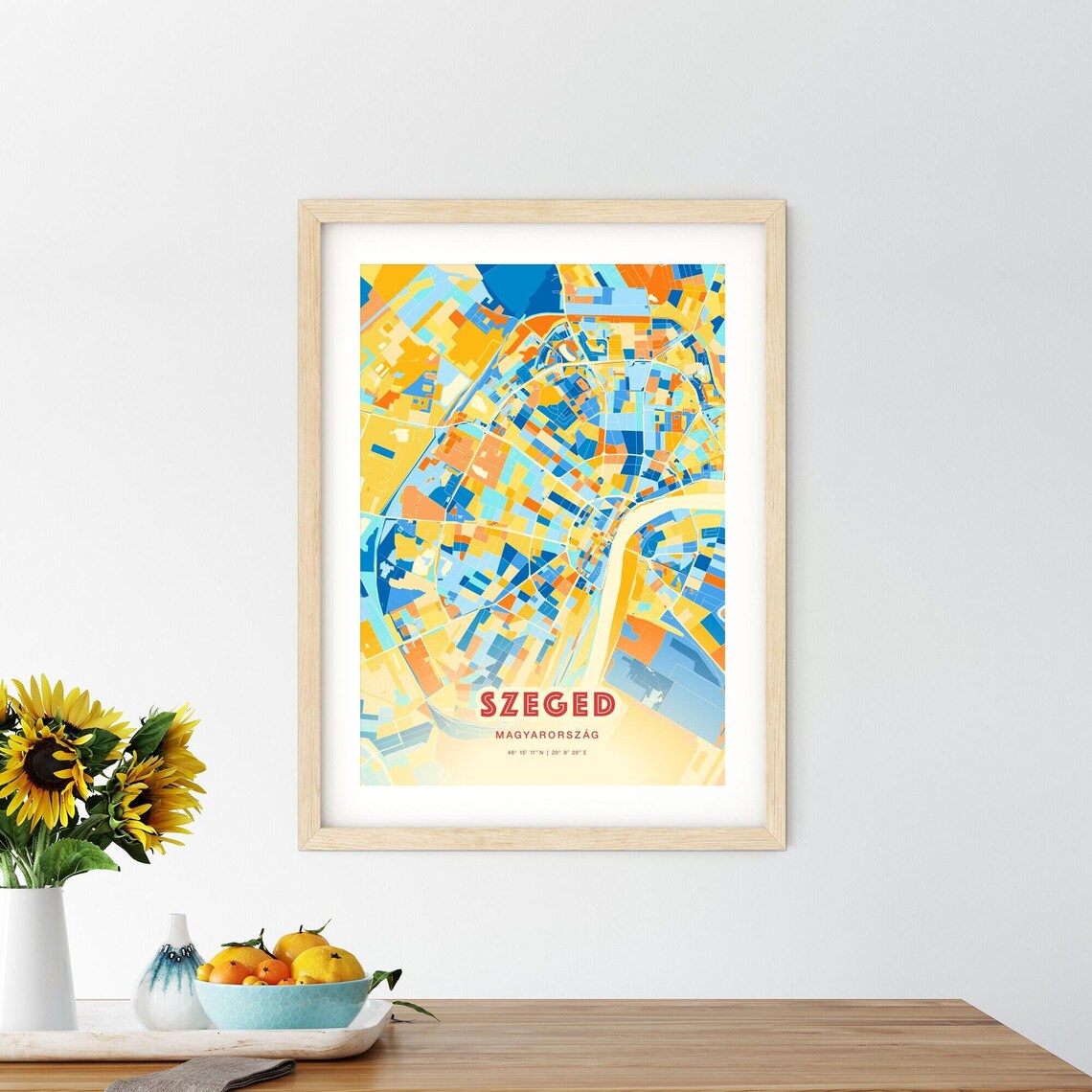 Szeged Hungary Colorful City Map Poster Blue Orange Vibrant Wall Decor - Image 2