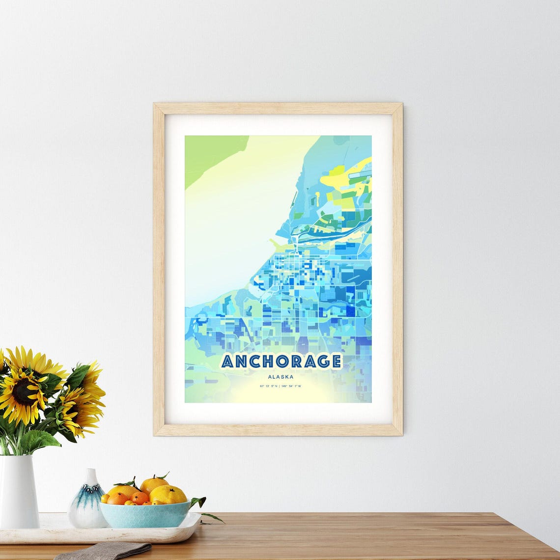 Anchorage Alaska Bluish Gradient City Map Art Poster Customizable - Image 2