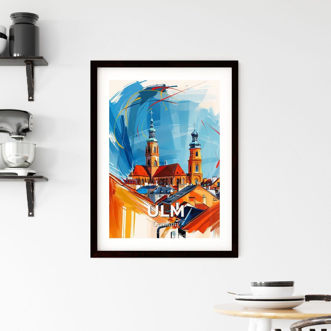 Ulm Germany Colorful Abstract Cathedral Tower Skyline Art Poster - Image 2