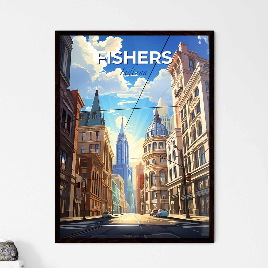 Fishers Indiana Historic Downtown Street Dome Skyline Poster