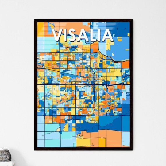 Vibrant Colorful City Map Art of Visalia California Poster for Home