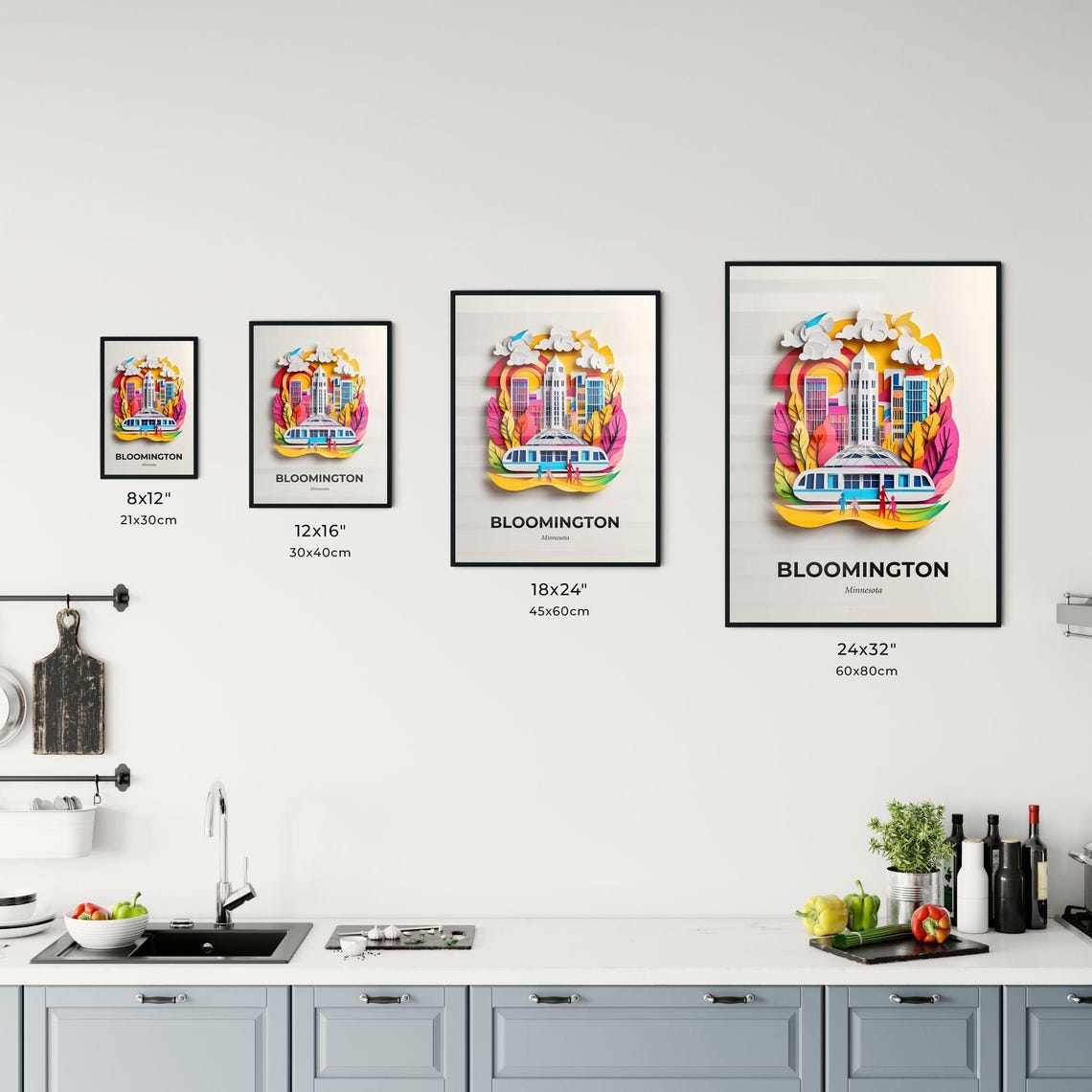 Bloomington Minnesota Skyline Train Colorful Paper Cut Poster - Image 3
