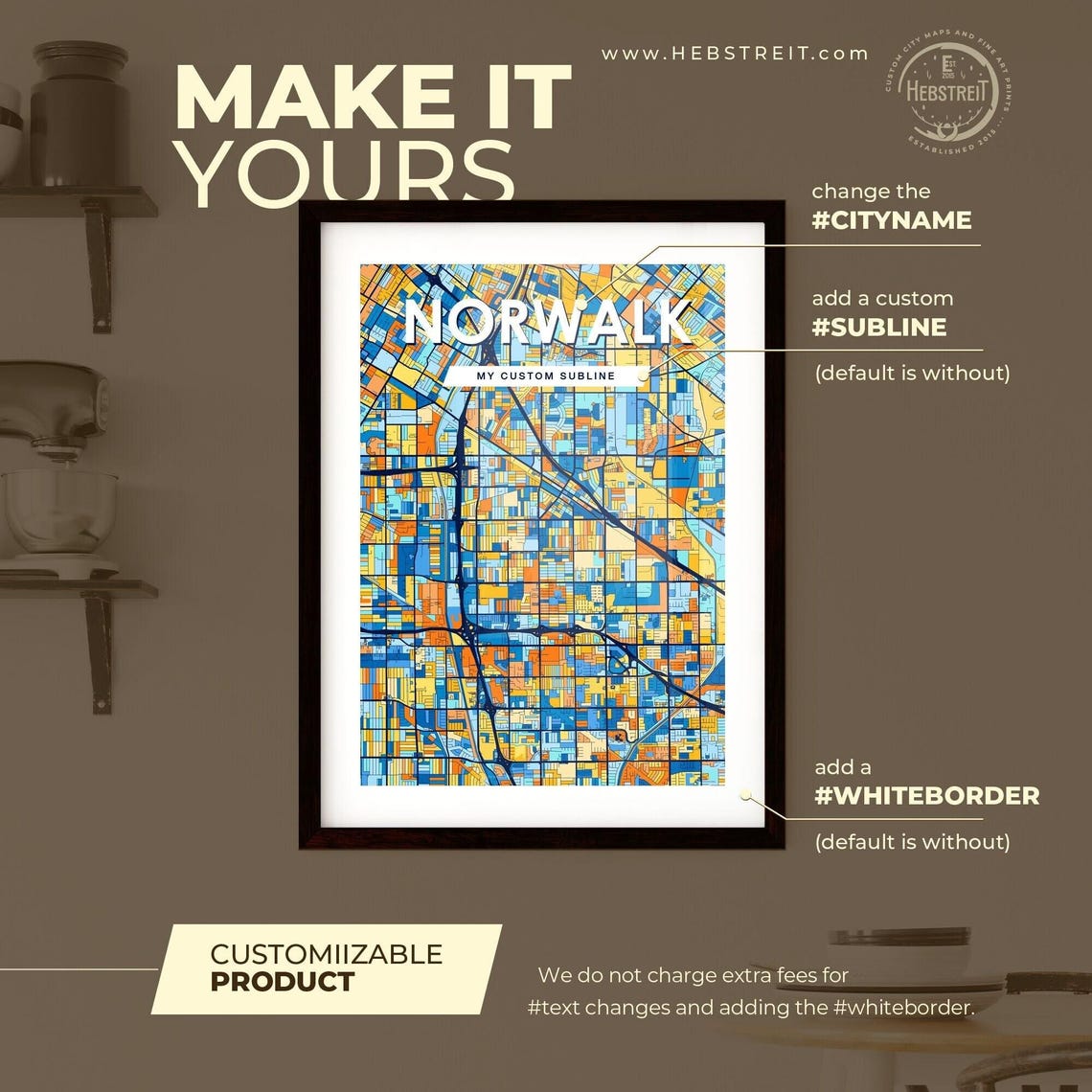 Norwalk California Vibrant Blue Orange Mosaic City Street Map Poster - Image 2
