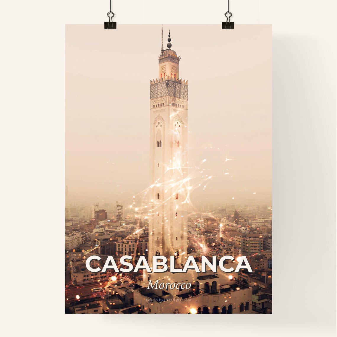 Casablanca Morocco Minaret Skyline Double Exposure Art Poster - Image 4