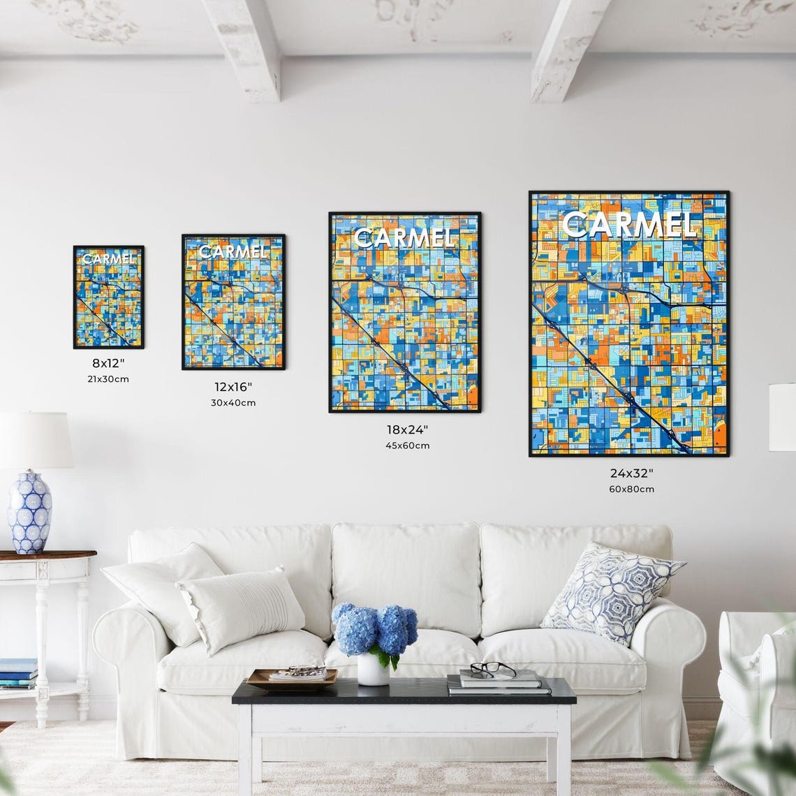 Carmel Vibrant Geometric Mosaic City Street Map Artwork Poster - Image 3