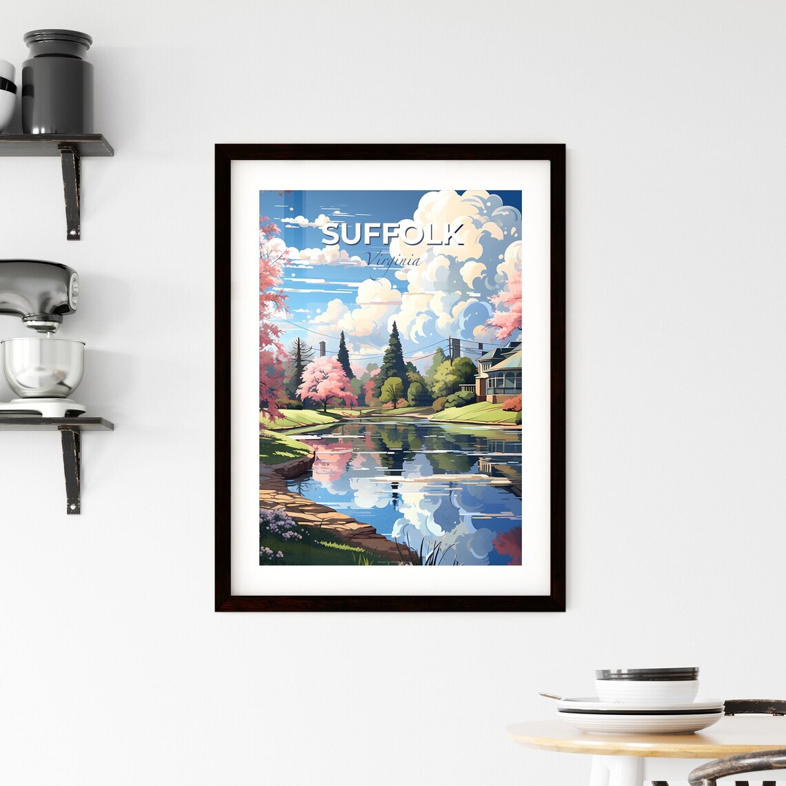 Suffolk Virginia Cherry Blossom Lakeside Spring Travel Poster - Image 2
