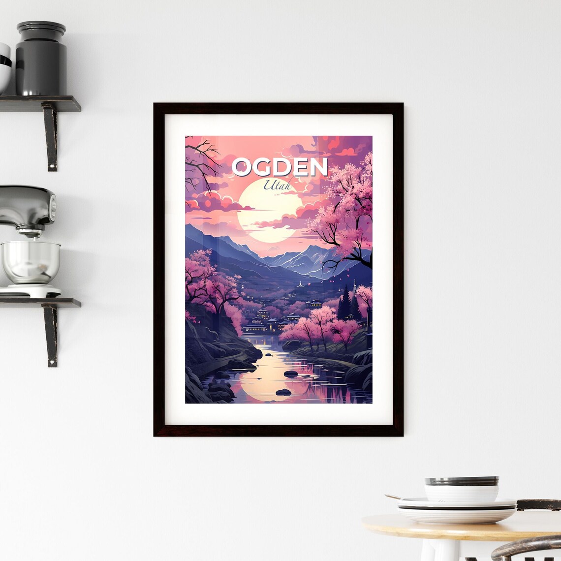 Ogden Utah Cherry Blossom Mountain River Vintage Travel Poster - Image 2