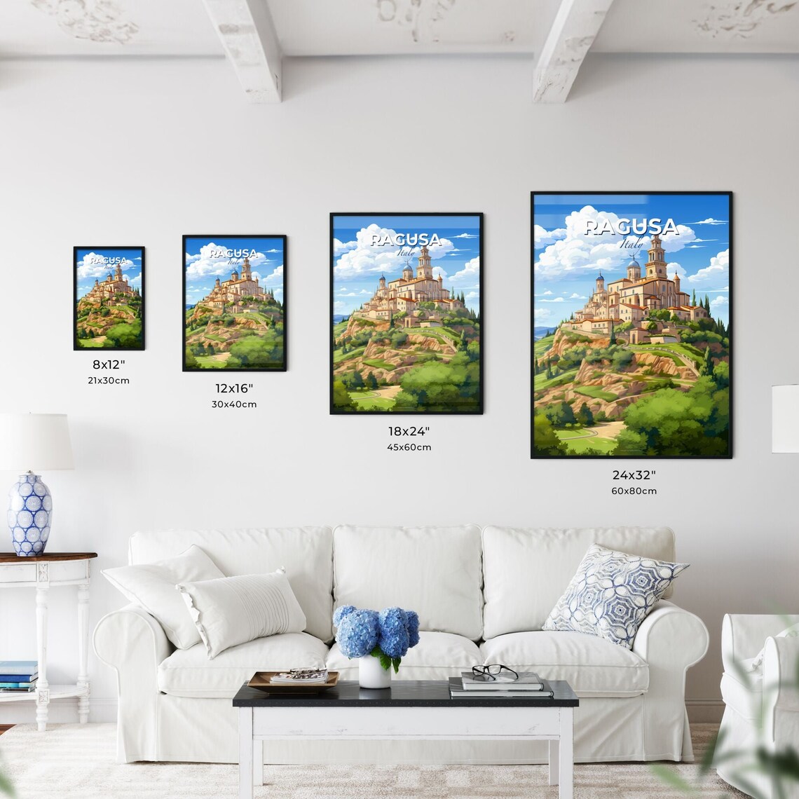 Ragusa Italy Hilltop Baroque Church Towers Green Valley Poster - Image 3