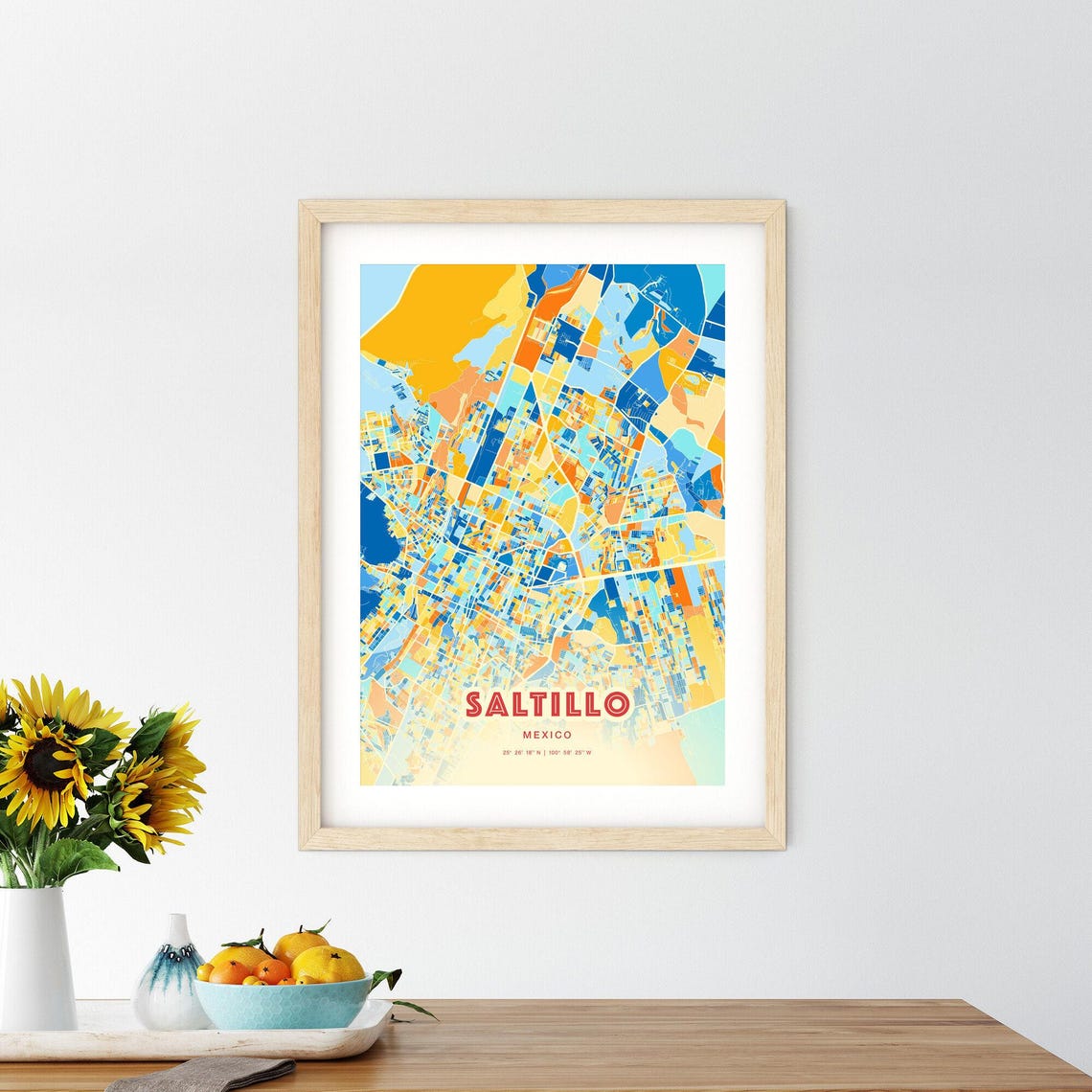 Saltillo Mexico Blue Orange Street Map Art Home Decor Poster - Image 2