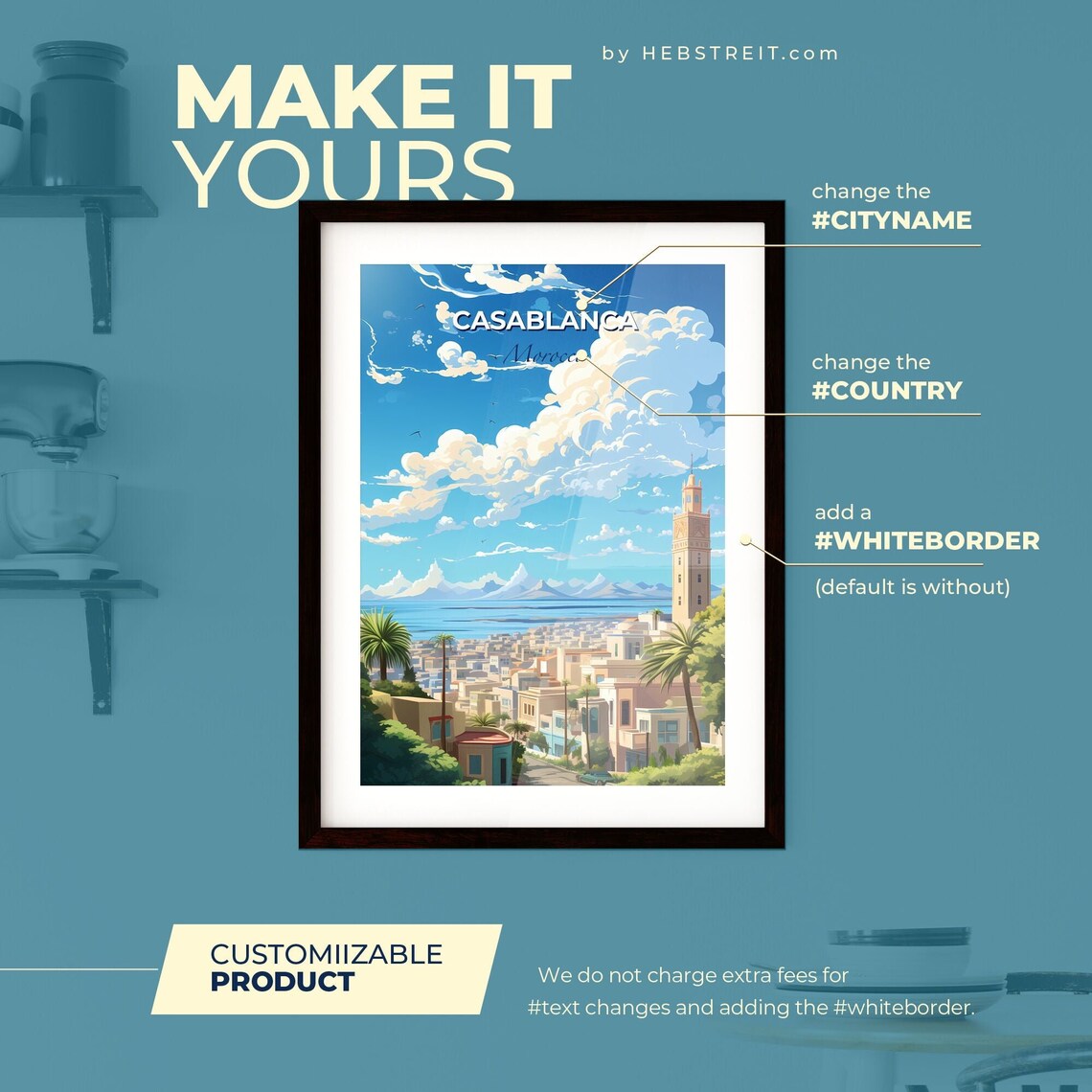Casablanca Morocco Illustrated Coastal City Skyline Travel Poster - Image 2