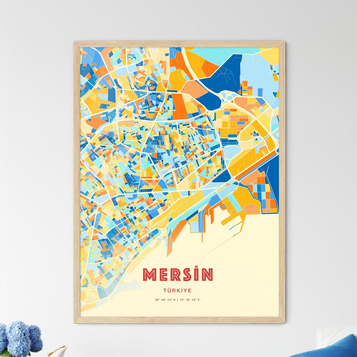 Modern Blue and Orange City Street Map Art Poster of Mersin Turkey - Image 3