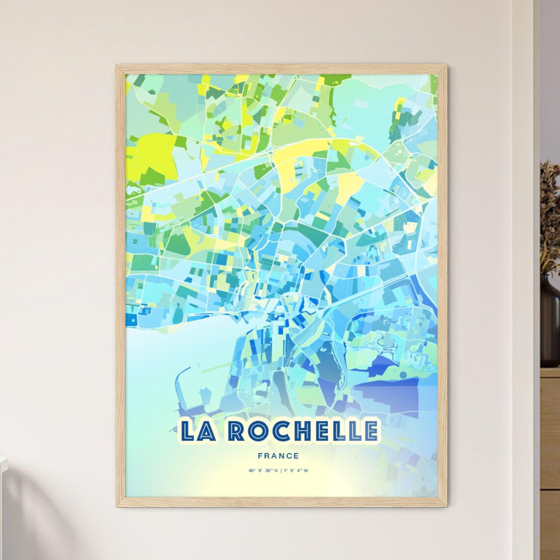 La Rochelle France Custom Blue Green City Map Art Poster Gift