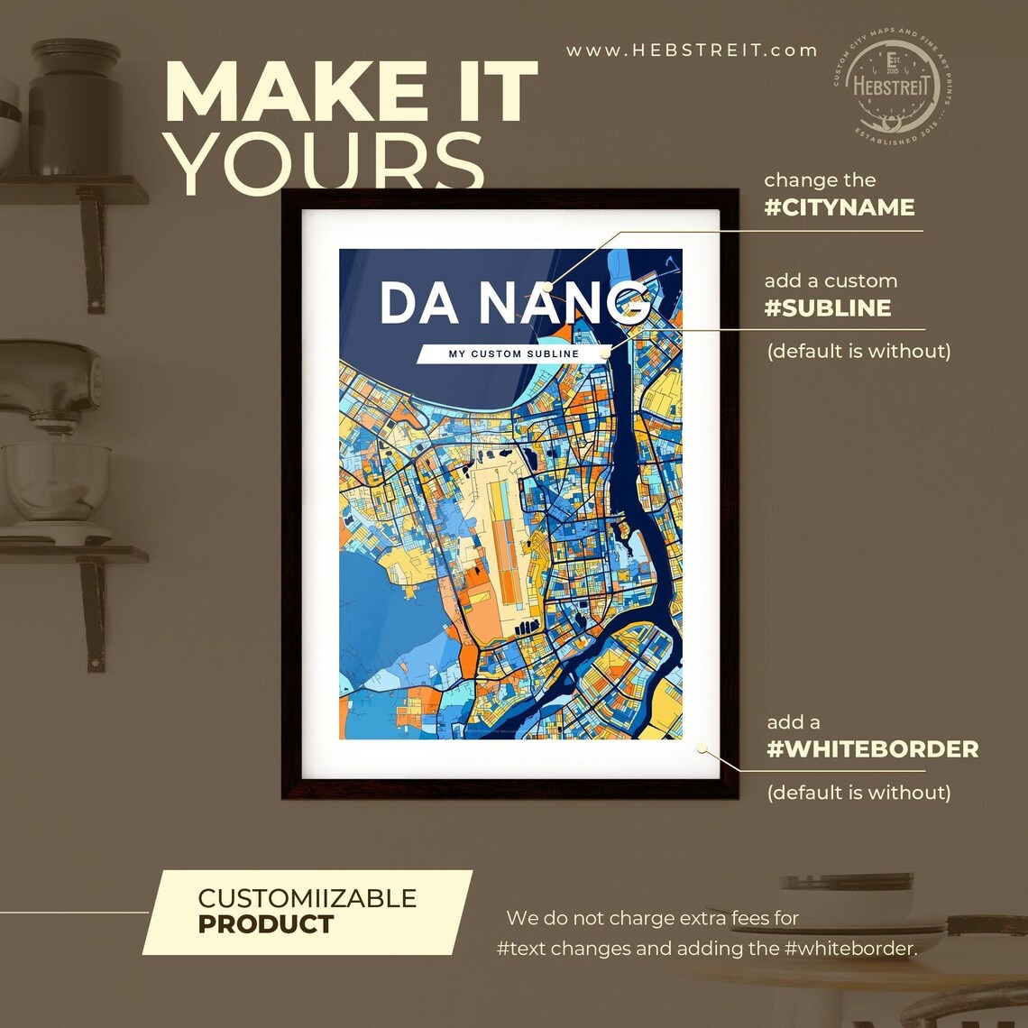 Da Nang Vietnam Bold City Map Art Poster in Navy Orange and Yellow - Image 2