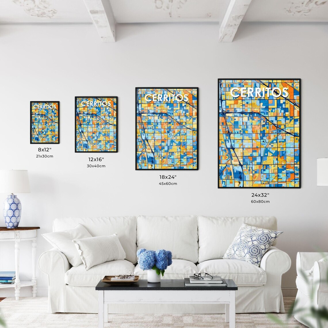 Cerritos California Vibrant Colorful Illustrated Street Map Art Poster - Image 3