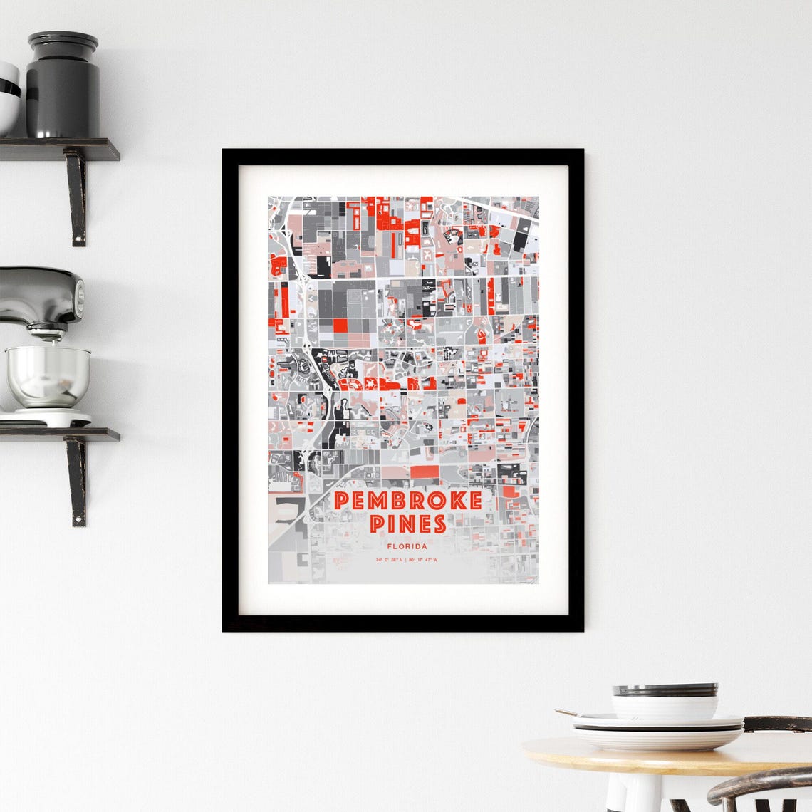 Pembroke Pines Florida Modern Red Expressive City Map Poster - Image 2