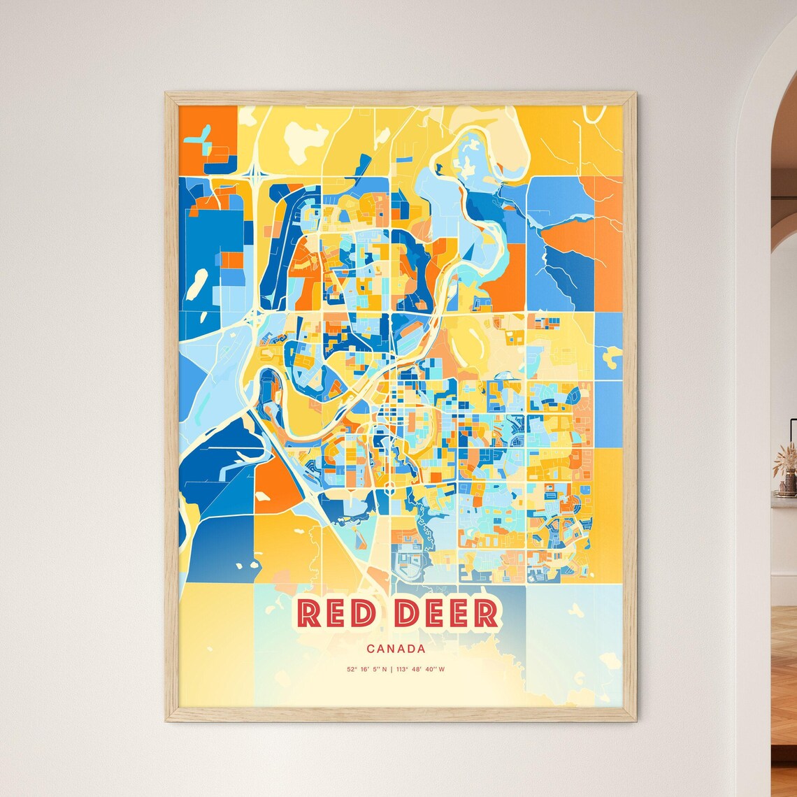 Abstract Red Deer Canada Modern Colorful City Street Map Art Poster - Image 3