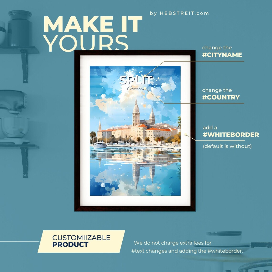 Split Croatia Poster Watercolor Harbor Travel Skyline Dalmatia Coast Decor - Image 2