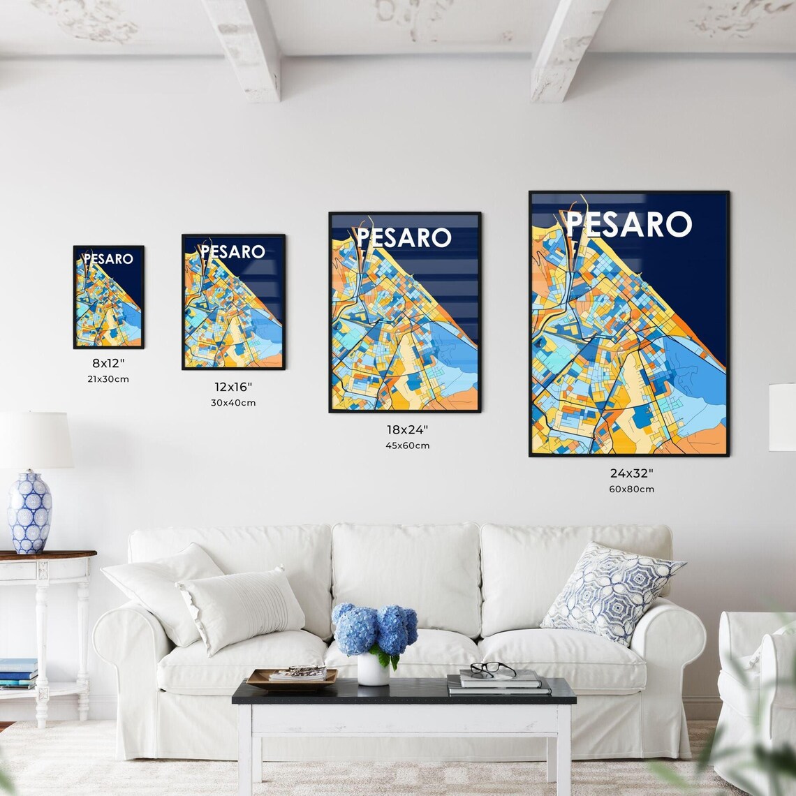 Pesaro Italy Vibrant Colorful Modern City Street Map Art Poster - Image 3