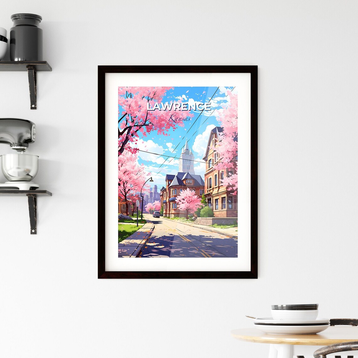 Lawrence Kansas Cherry Blossom Street Spring Travel Poster Art - Image 2