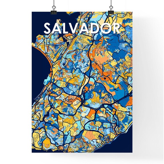Salvador Brazil Colorful Modern City Street Map Travel Decor Poster