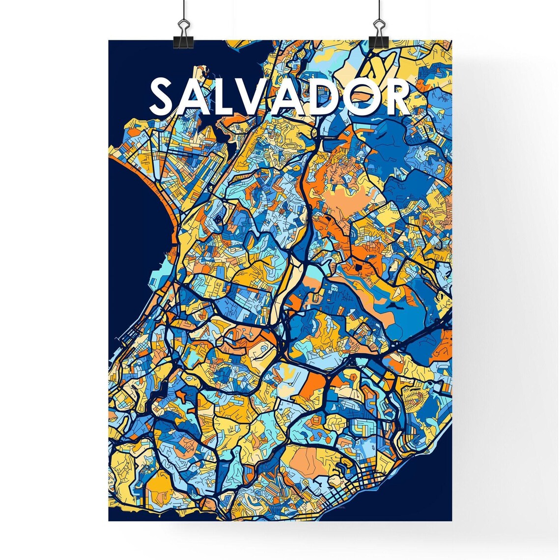 Salvador Brazil Colorful Modern City Street Map Travel Decor Poster