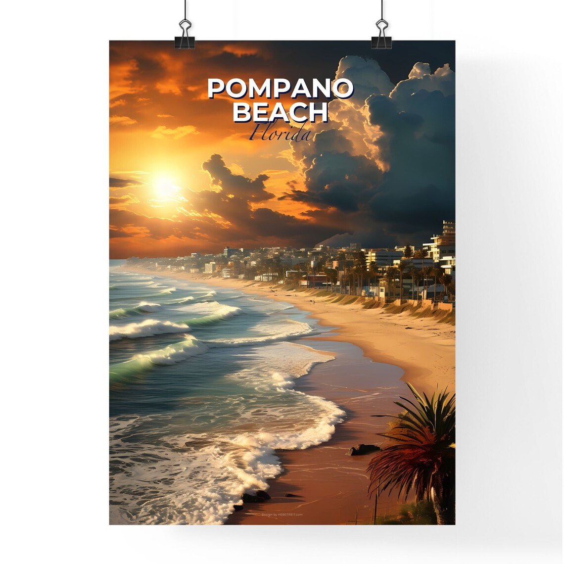 Pompano Beach Florida Ocean Sunset Shoreline Vintage Travel Poster - Image 4