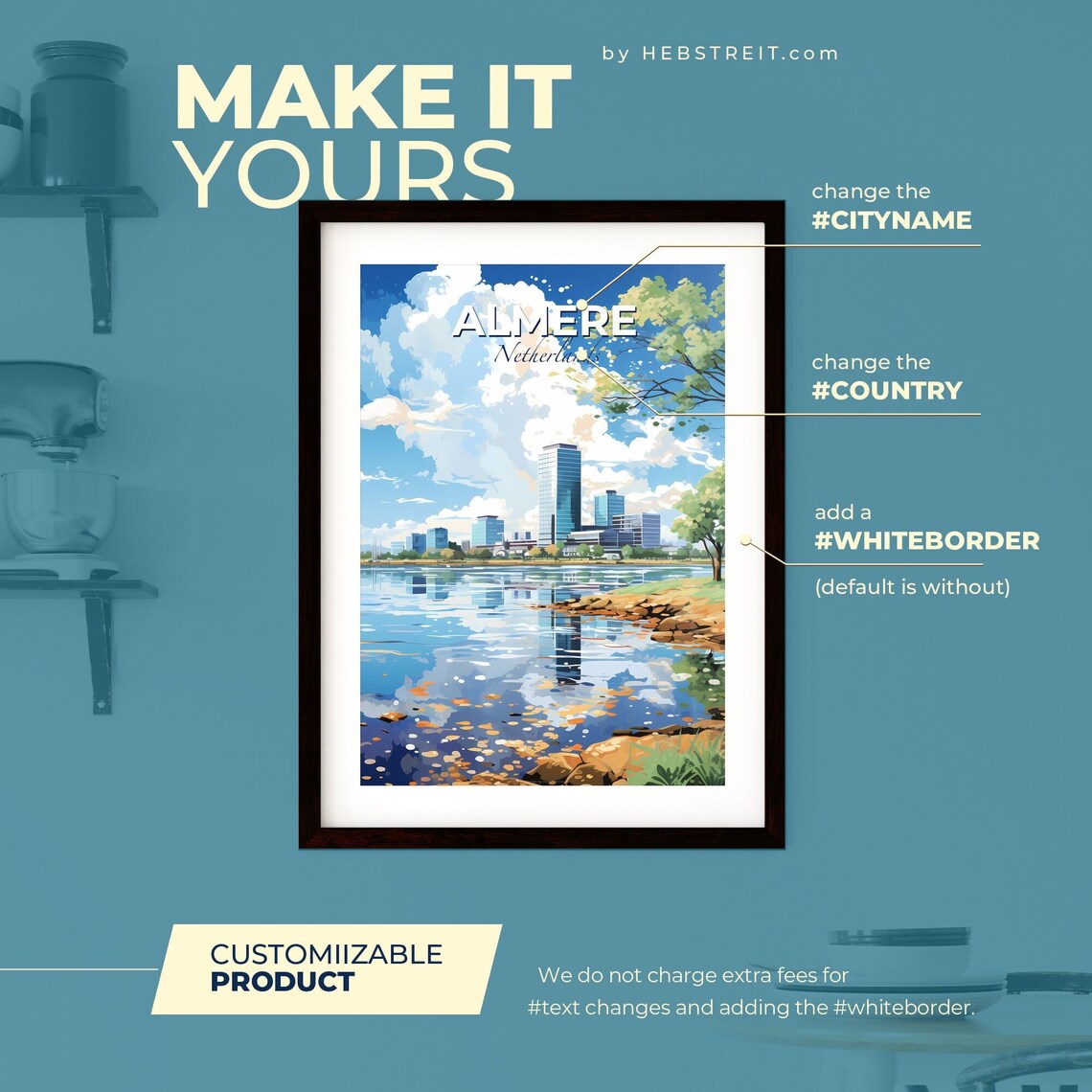 Almere Netherlands Travel Poster Modern Lake City Skyline Reflection Art - Image 2