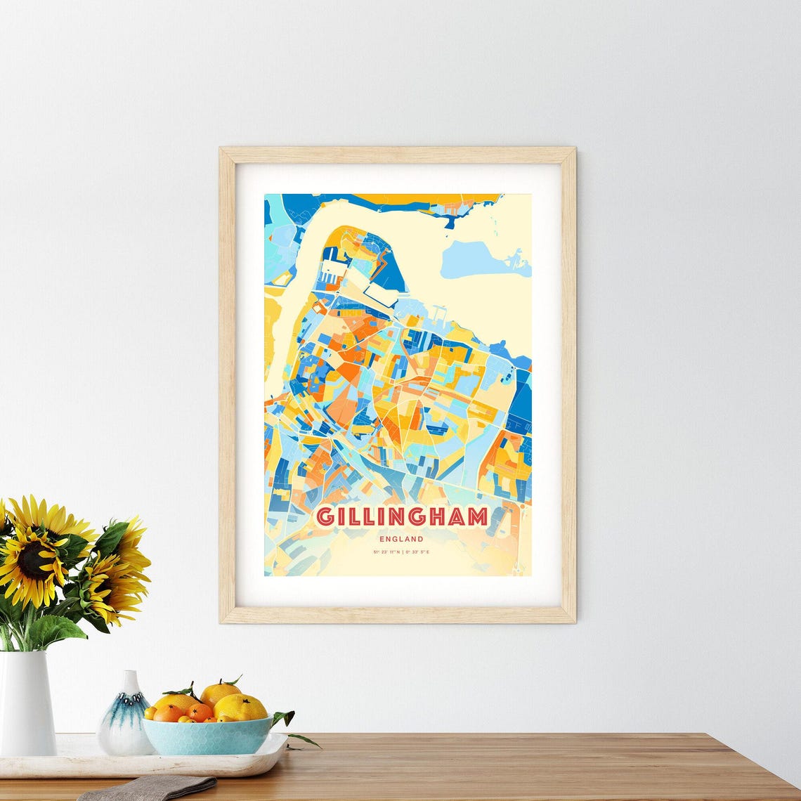 Gillingham England Vibrant Colorful City Map Art Coordinates Poster - Image 2