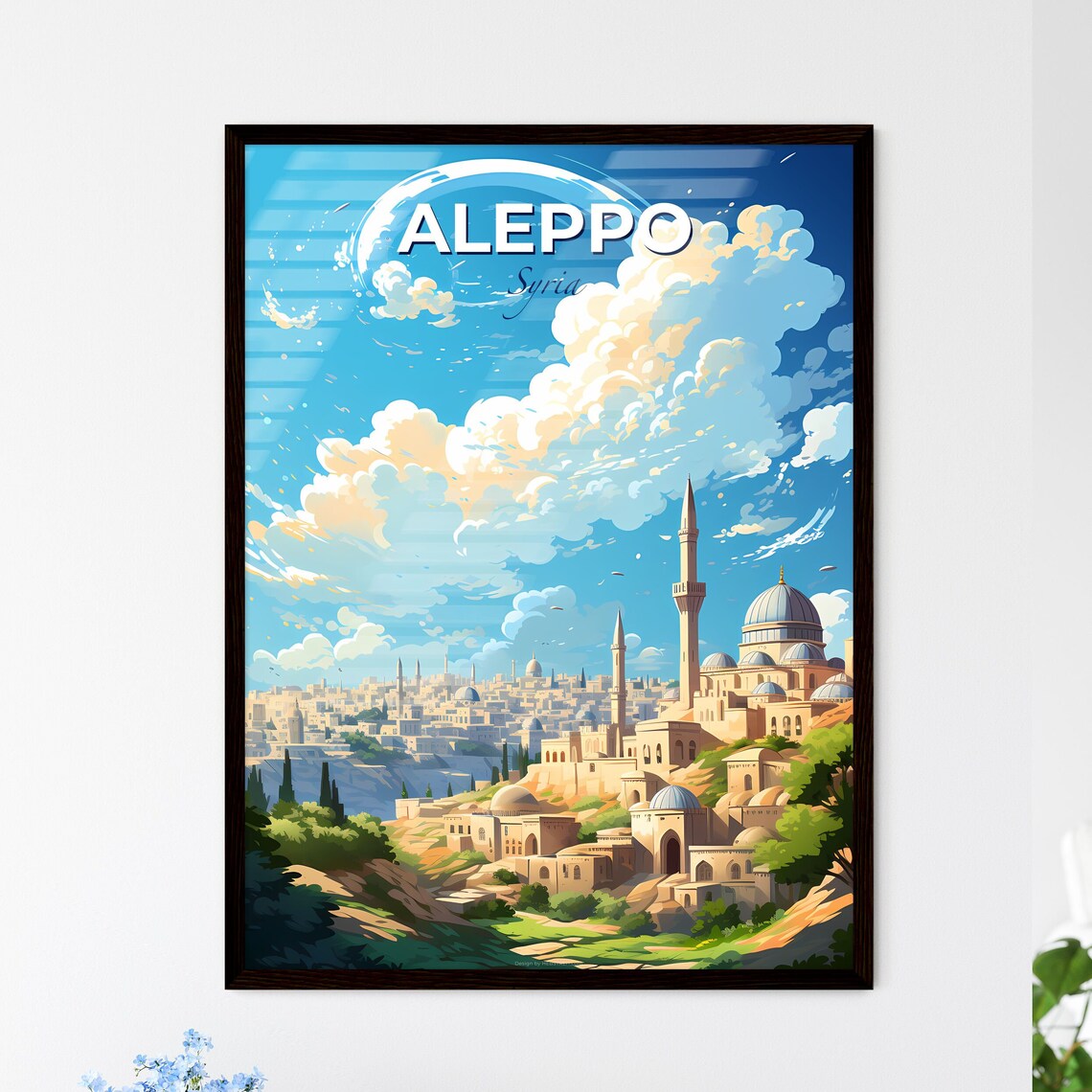 Aleppo Syria Illustrated Middle East City Skyline Travel Poster