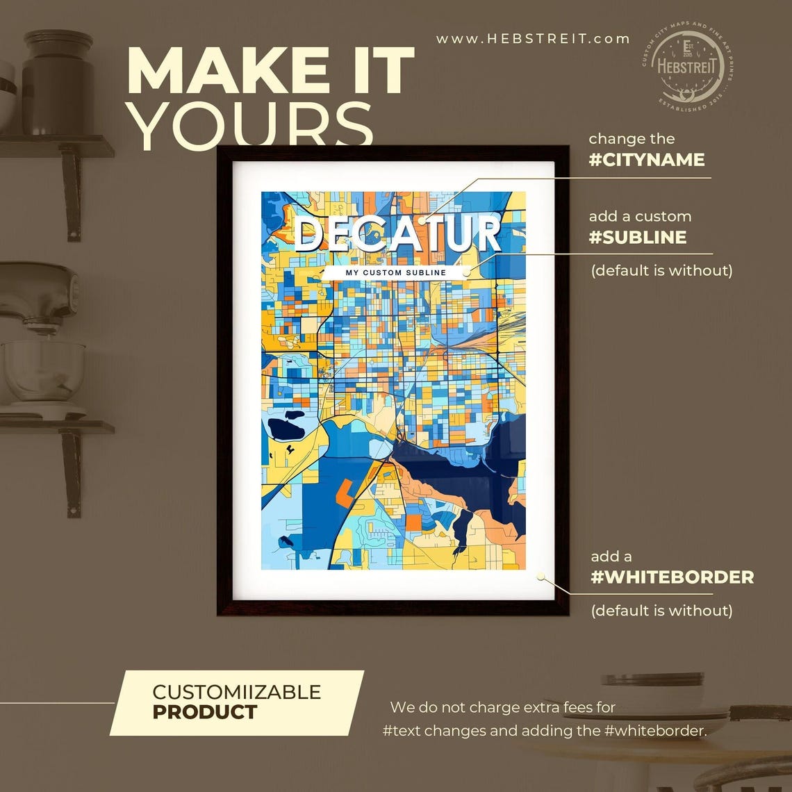 Decatur Illinois Colorful Street Map Art Home Decor Gift Poster - Image 2