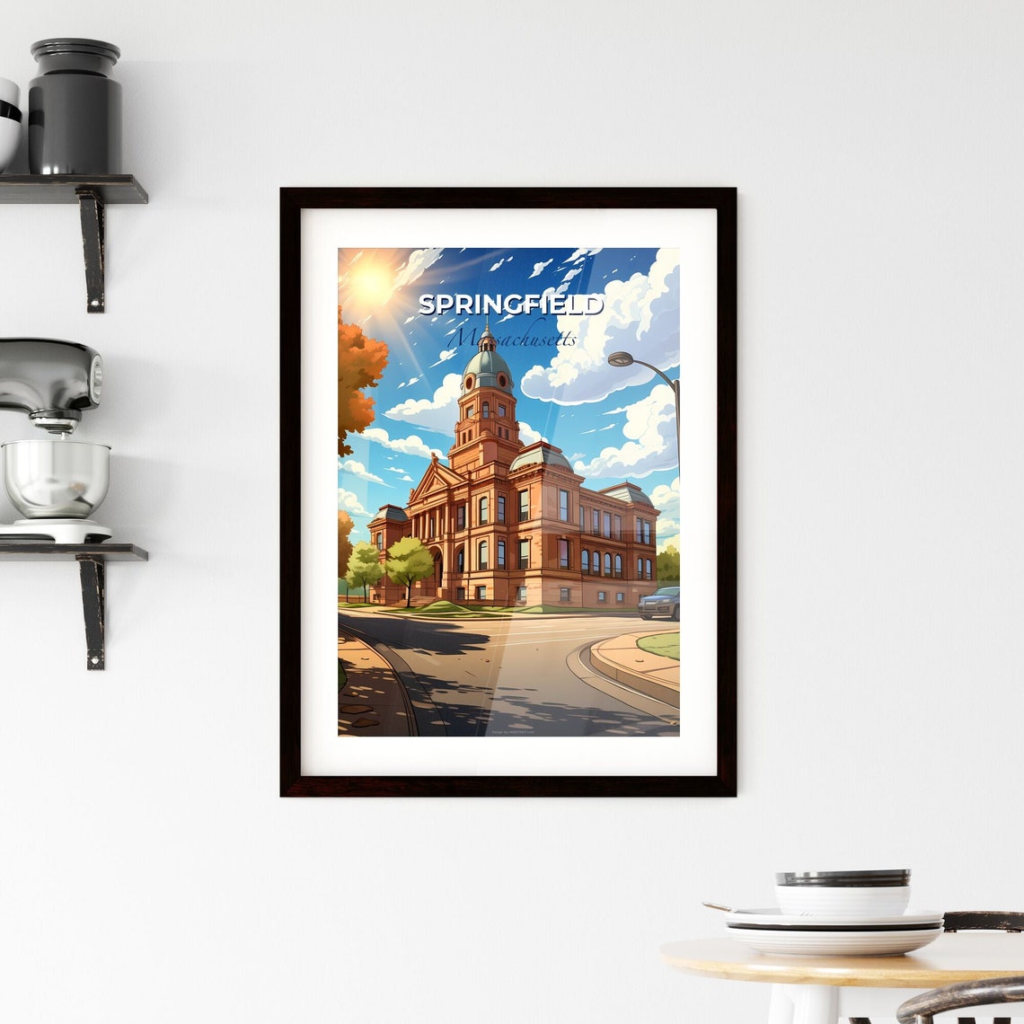 Springfield Massachusetts Historic Brick Hall Sunlit Street Poster - Image 2