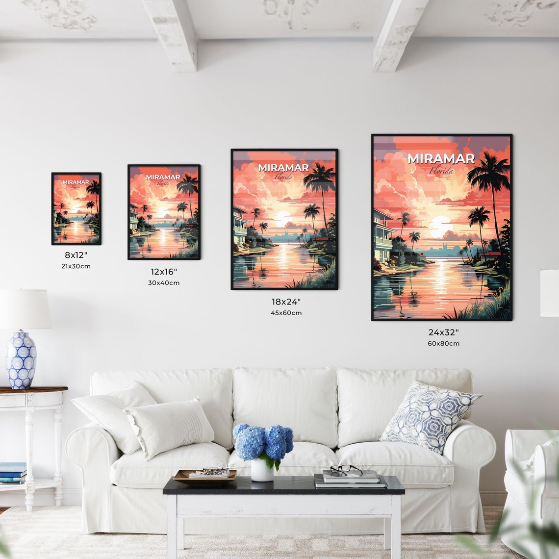 Miramar Florida Waterfront Sunset Palm Trees Vintage Travel Poster - Image 3