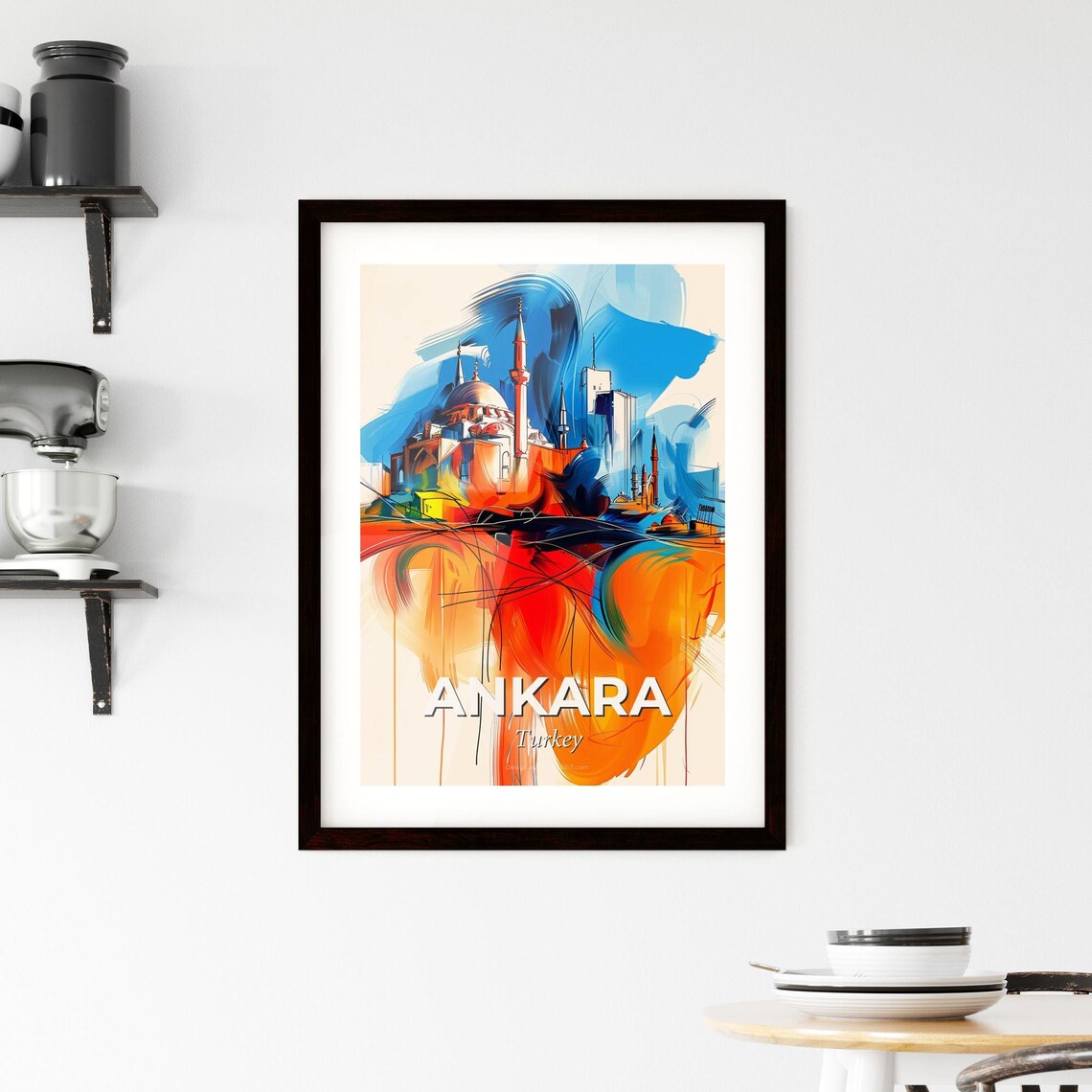 Ankara Turkey Vibrant Watercolor Mosque Cityscape Art Poster - Image 2