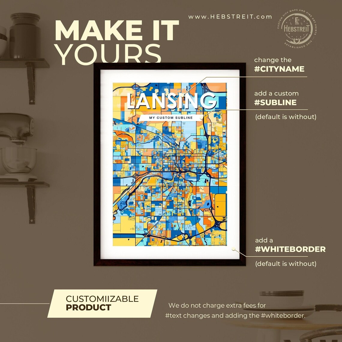 Lansing Michigan Vibrant Colorful Geometric Street Grid City Map Art Poster - Image 2
