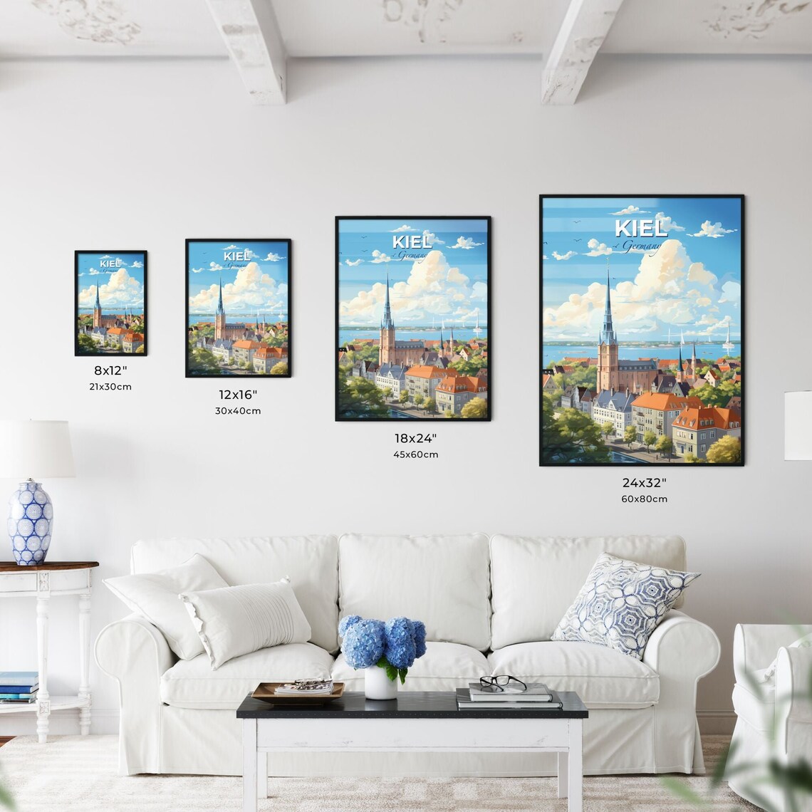 Kiel Germany Harbor Church Spire Sailing Ships Travel Poster - Image 3