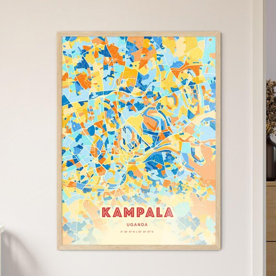 Kampala Uganda City Map Blue Orange Modern Cartography Art Poster