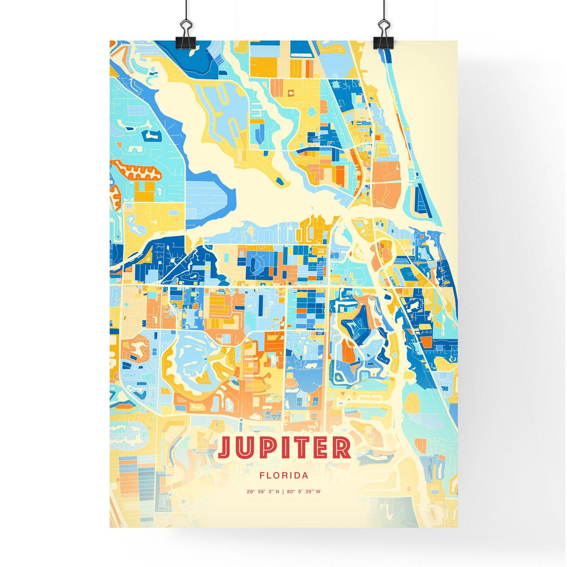 Jupiter Florida Modern Soft Cream Pastel City Map Artwork Poster