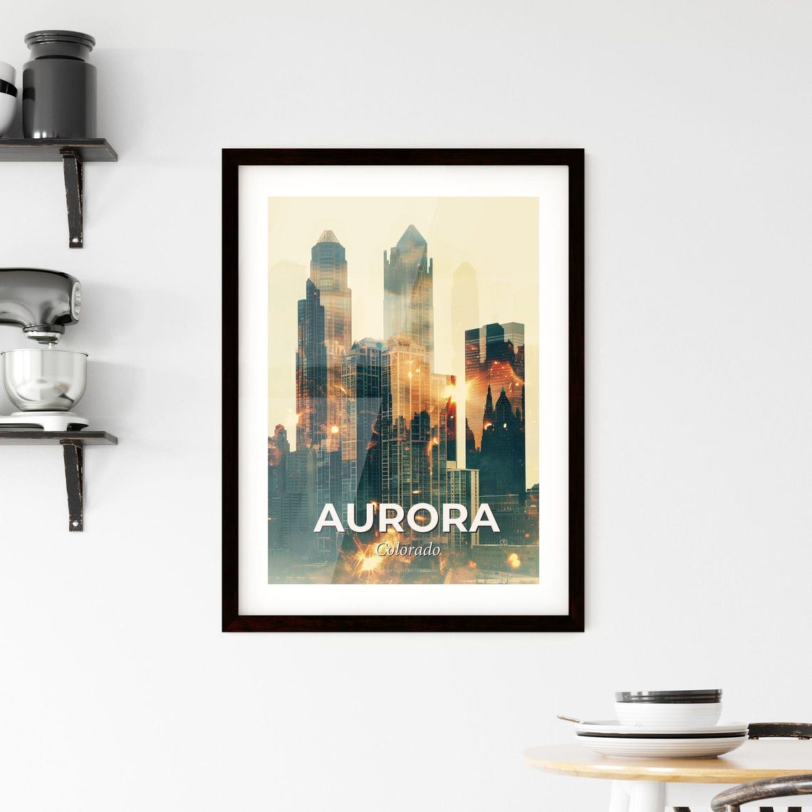Aurora Colorado Downtown Skyline Golden Double Exposure Poster - Image 2