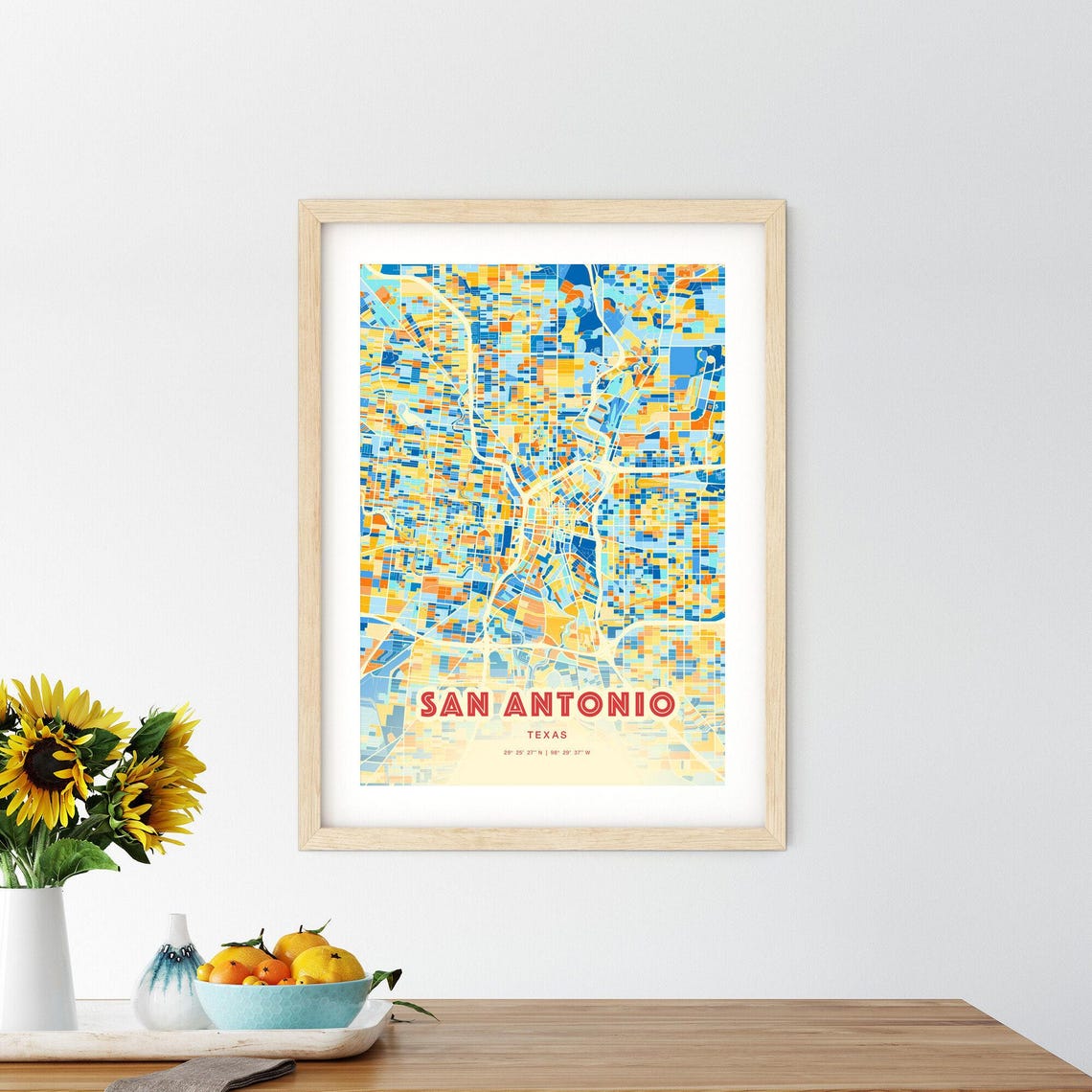 San Antonio Texas Bright Vintage Mosaic Geometric City Map Art Poster - Image 2