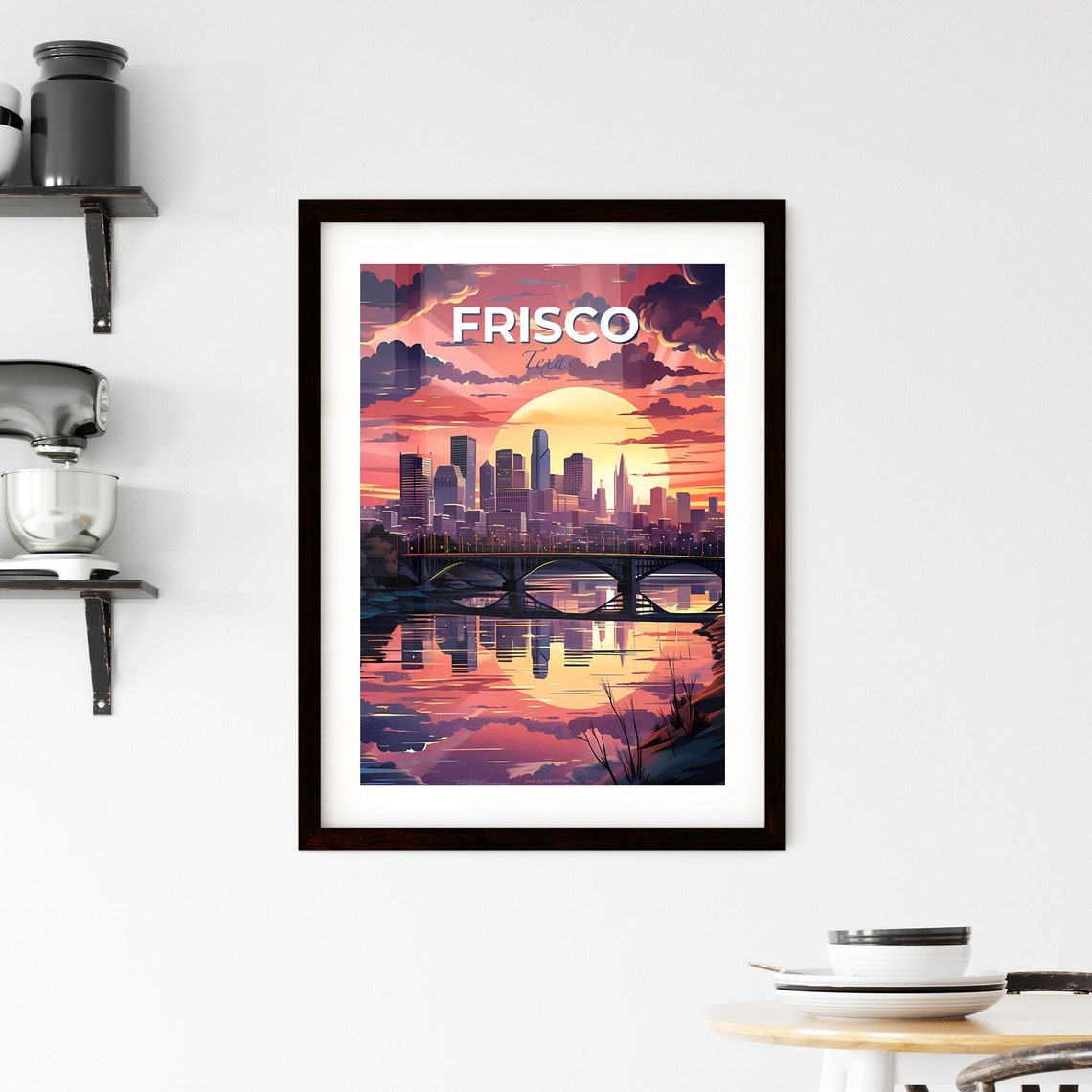 Frisco Texas Dramatic Sunset Skyline Bridge Reflection Poster - Image 2