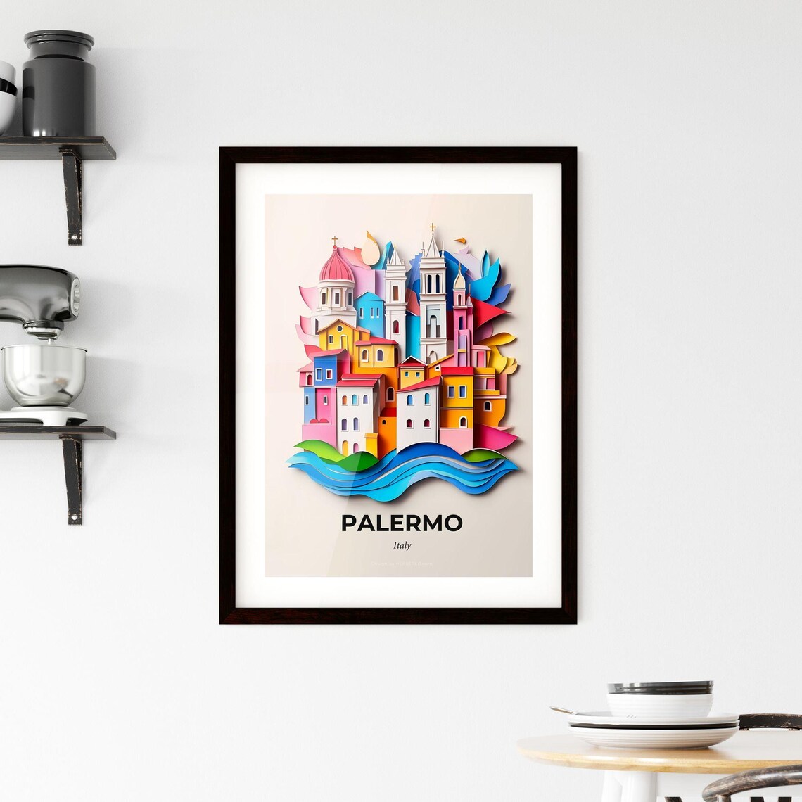 Palermo Italy Colorful Papercut Waterfront City Travel Poster - Image 2