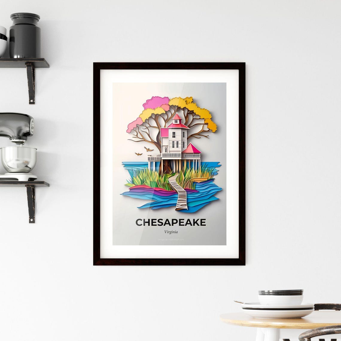 Chesapeake Virginia Stilt House Waterside Paper Cut Art Poster - Image 2