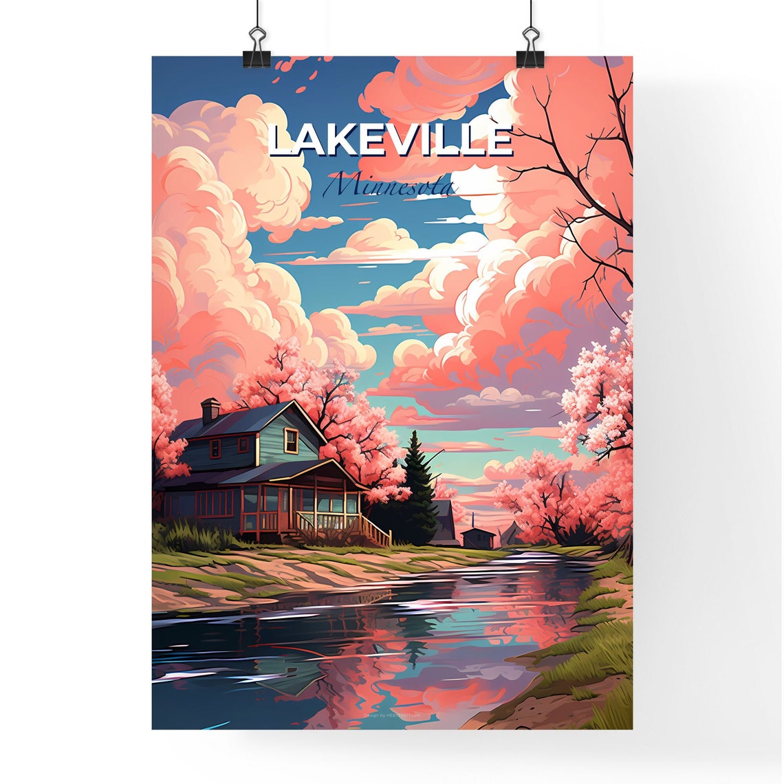 Lakeville Minnesota Lakeside Cottage Blossom Sunset Travel Poster - Image 4