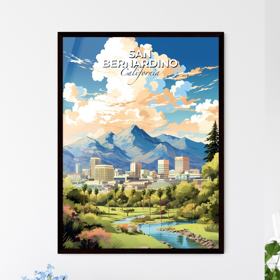 San Bernardino California Mountain Skyline Palm Park Travel Poster