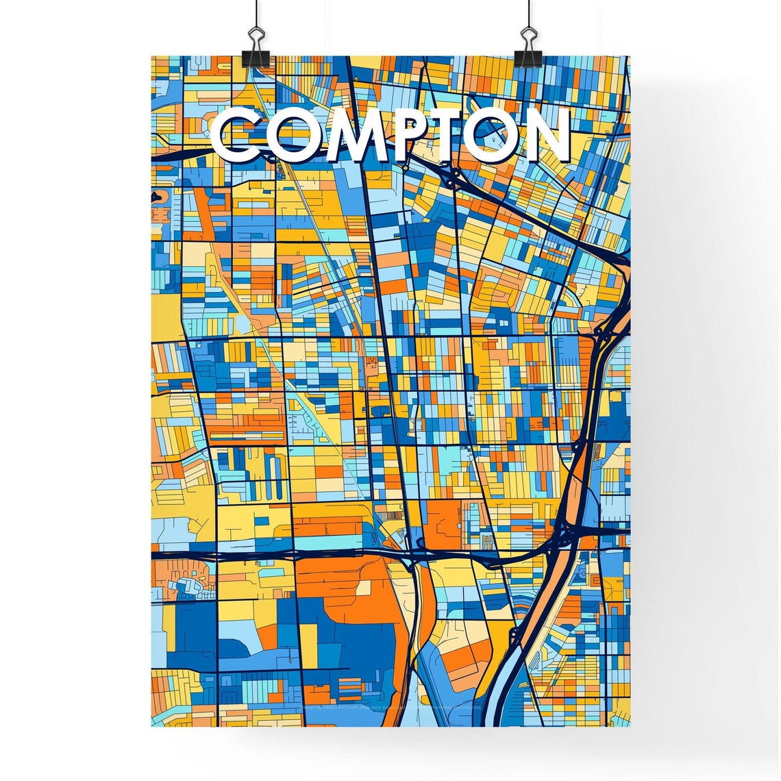 Compton California Bright Mosaic City Street Map Artwork Poster - Image 4