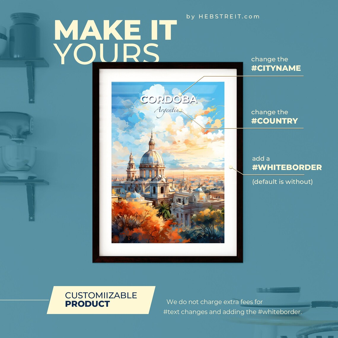 Cordoba Argentina Travel Poster With Grand Cathedral Dome And Golden Sky - Image 2