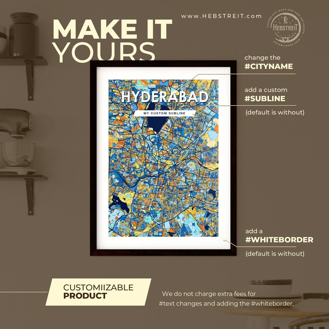 Hyderabad India Bold Colorful Vibrant City Street Map Art Poster - Image 2