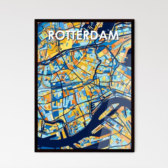 Rotterdam Netherlands Colorful Blue and Orange City Map Art Poster