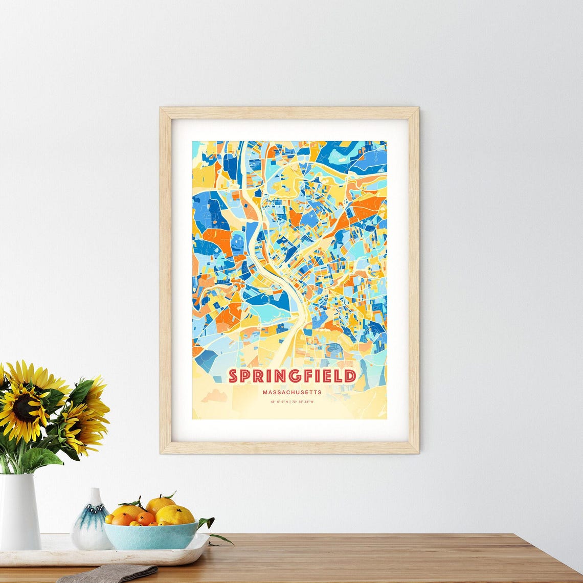Springfield Massachusetts Vibrant Blue Orange City Map Poster - Image 2